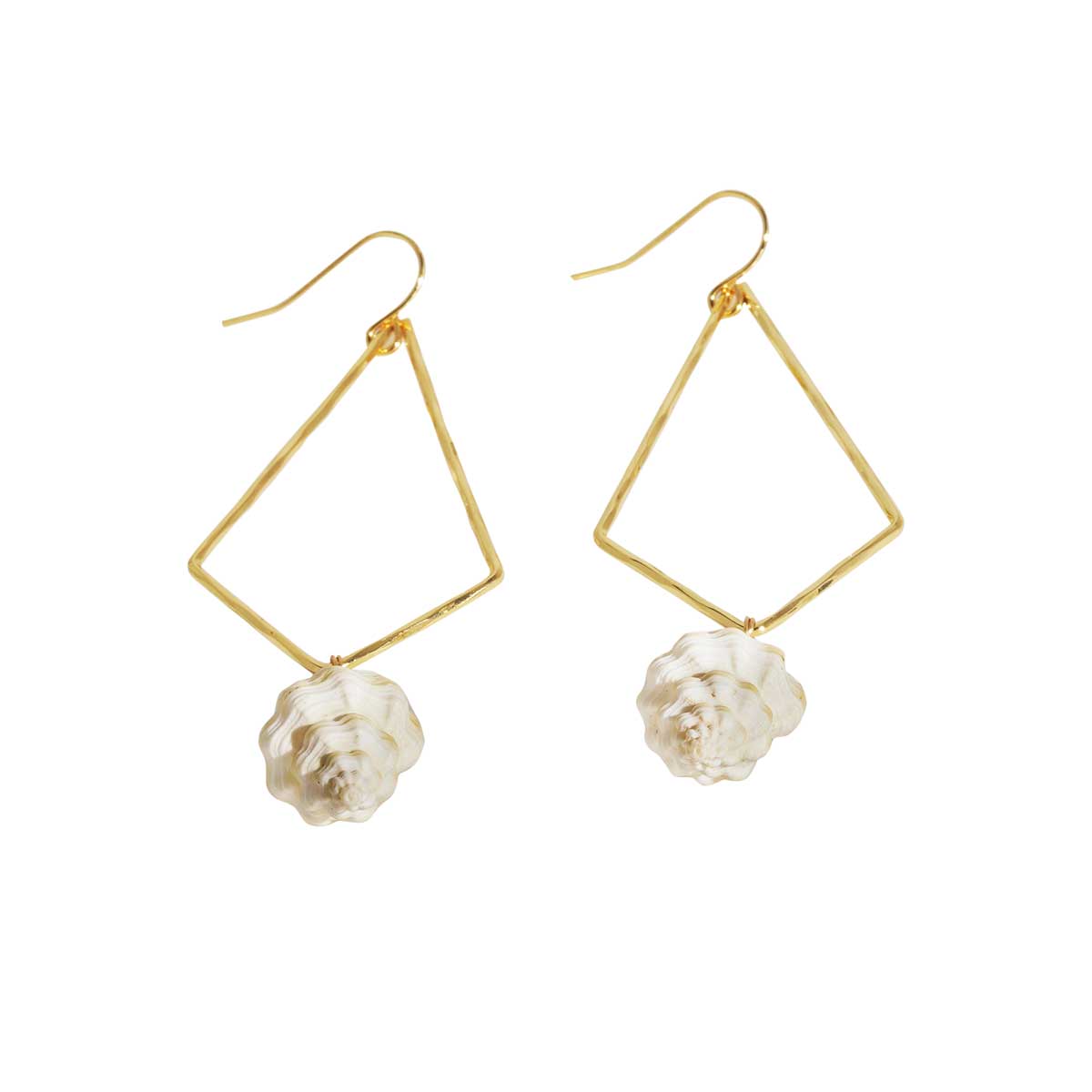P Diamond Open hammered triangle with gold and silver balls earrings