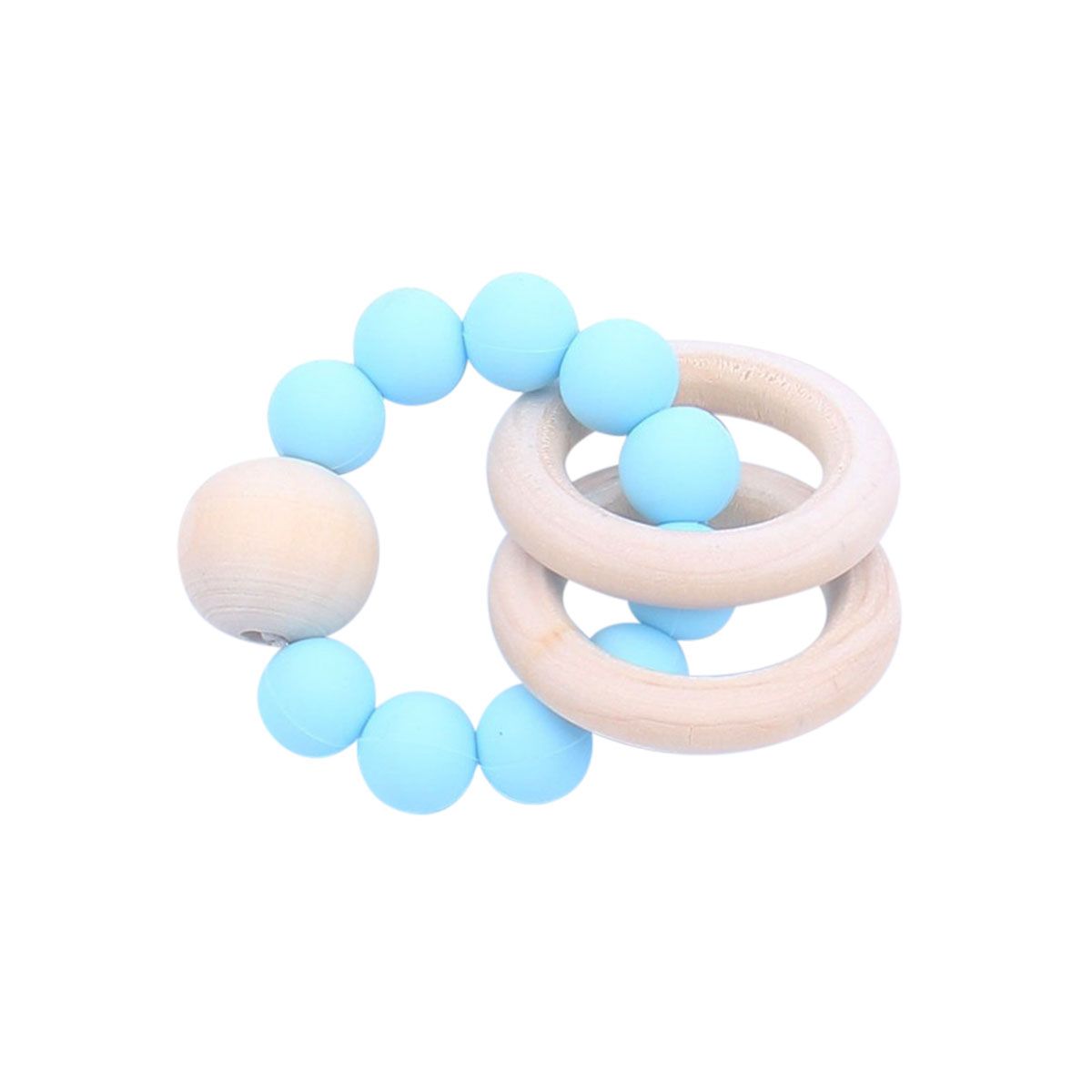 *Wooden Ring and Silicone Beads Teether, Light Blue – SoHa Living
