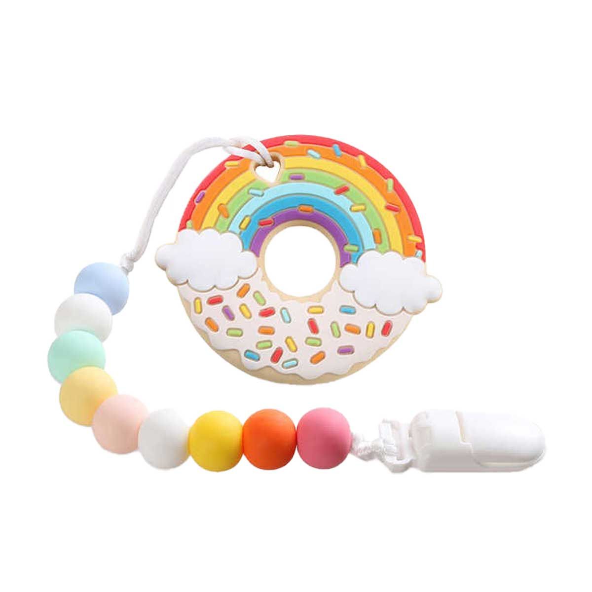 Rainbow Donut Shape Silicone Teether with Pacifier Holder – SoHa Living