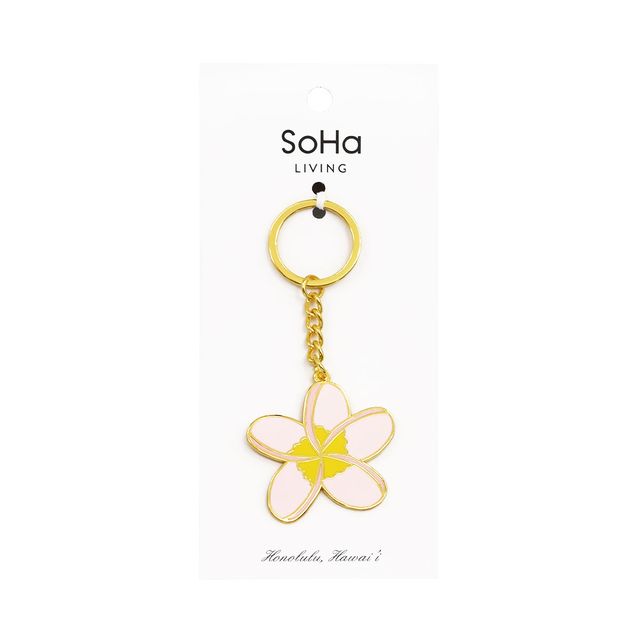 Plumeria Soft Pink Enamel Keychain – SoHa Living