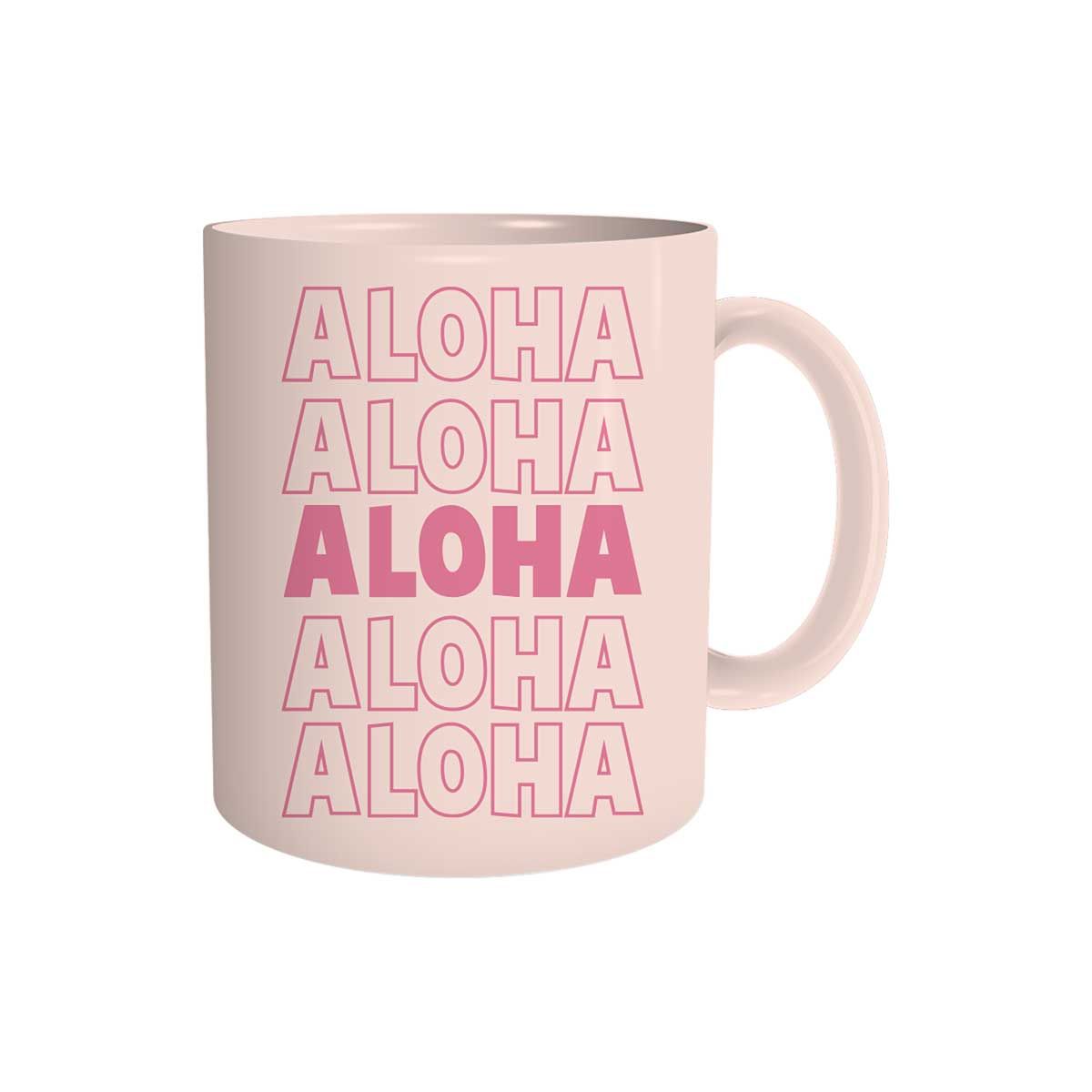 11oz Aloha Outline Ceramic Mug, Pink