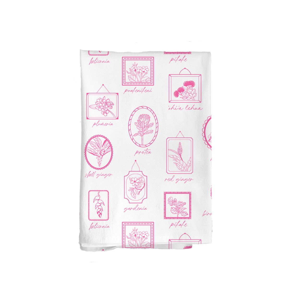 Hawaiian Framed Flowers Flour Kitchen Towel