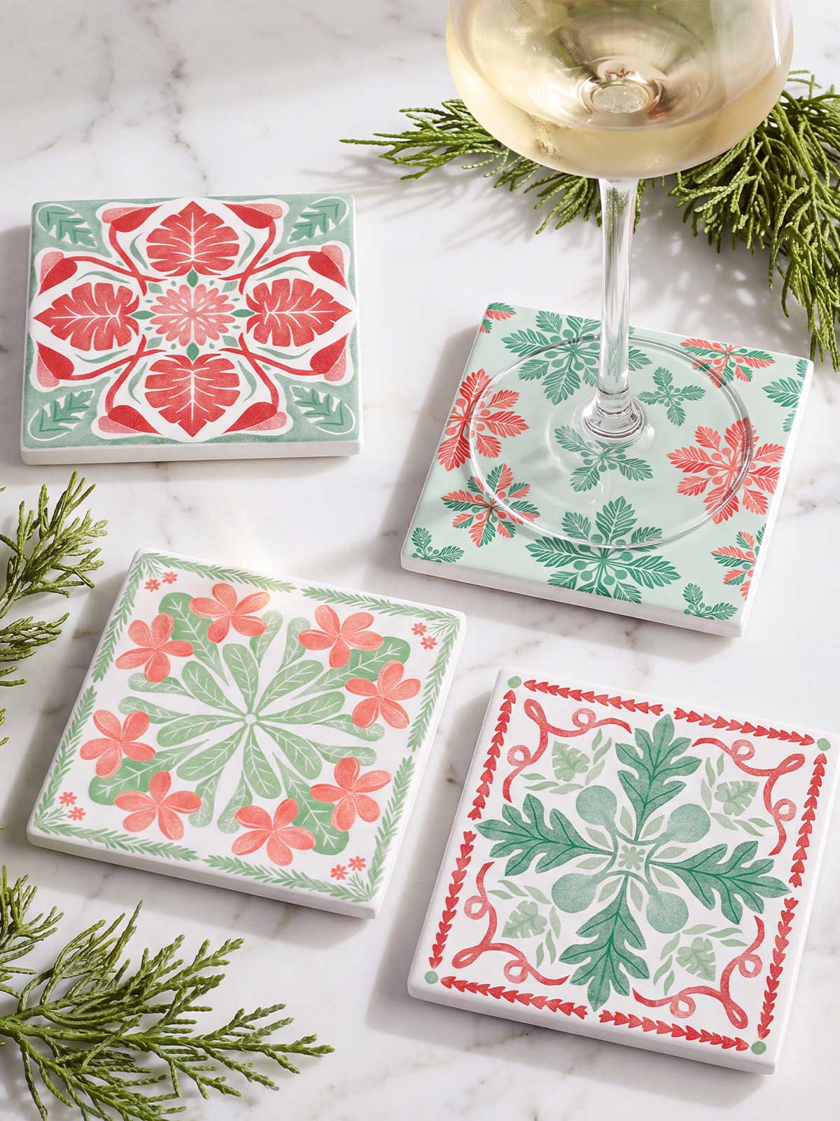4x4in Frost Flake Ceramic Coaster, Mint