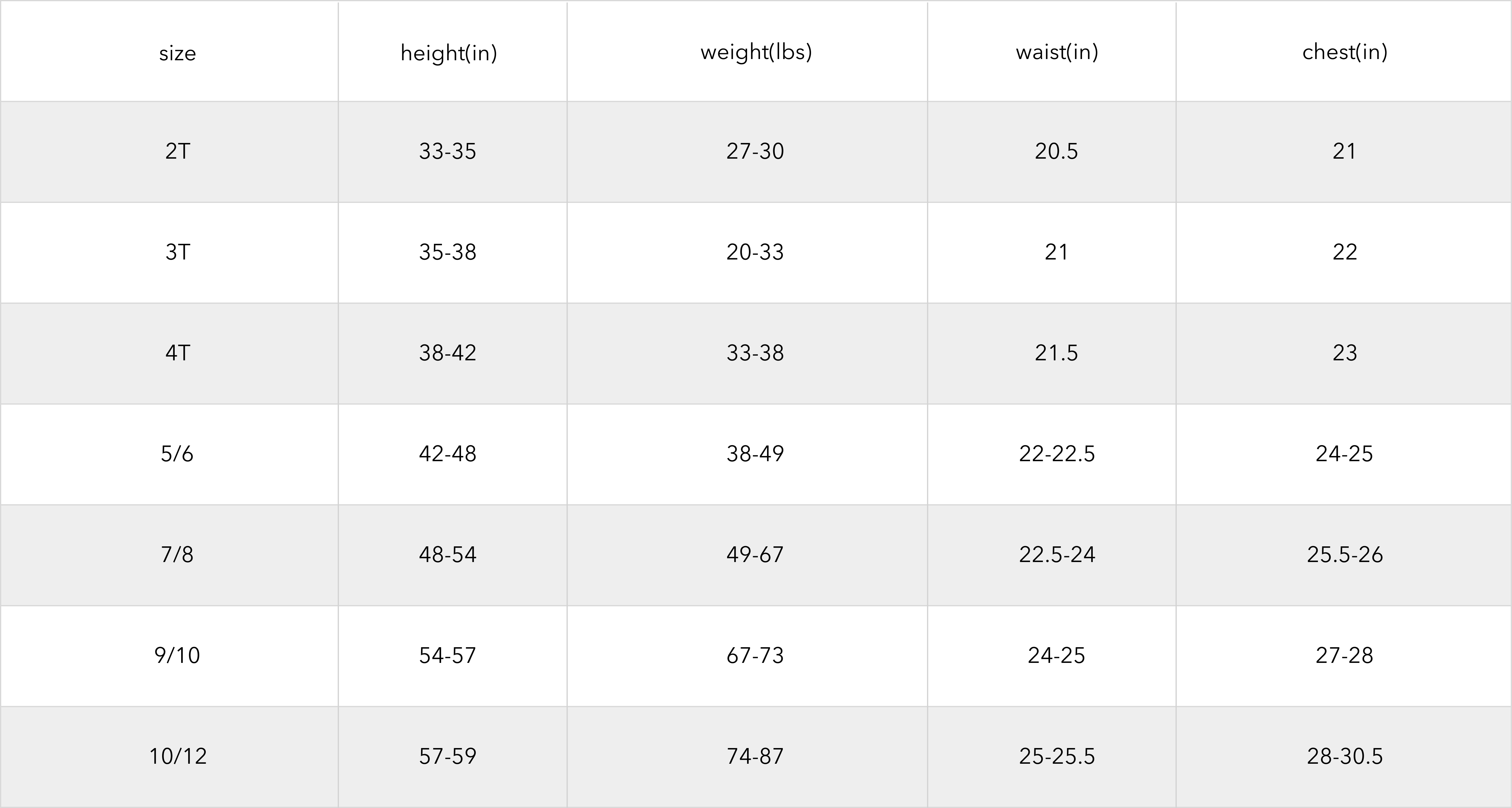 Size chart