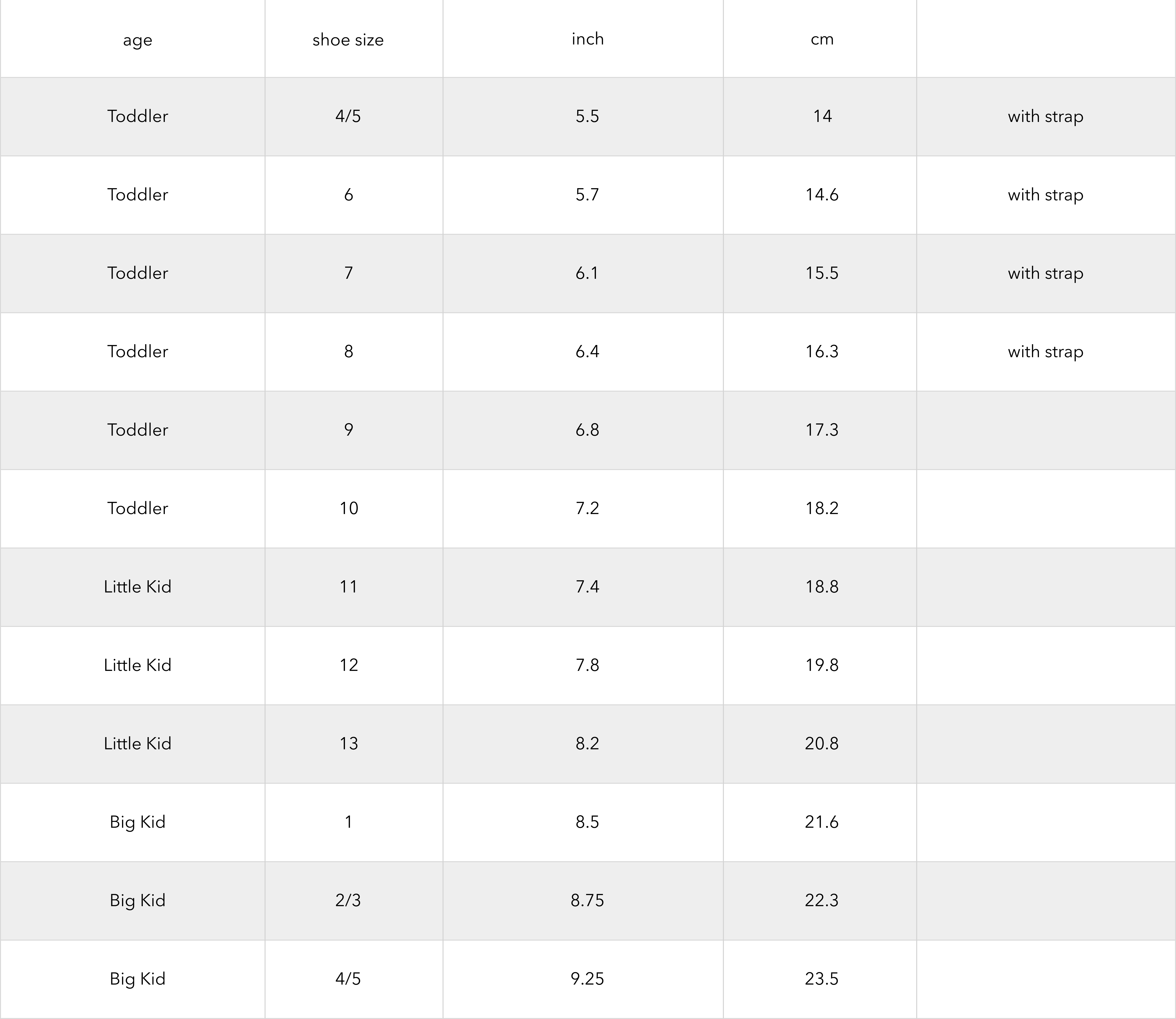 Size chart