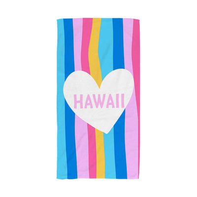 Hawaii Rainbow Stripes Heart Beach Towel