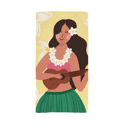 Hula Girl with Ukulele Beach Towel