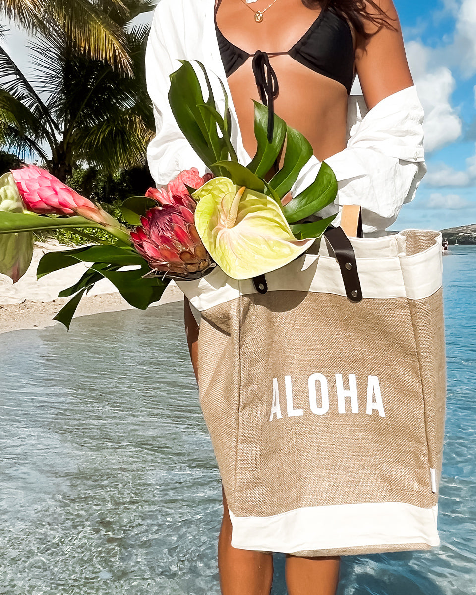 Market Tote Aloha (White Lettering) – SoHa Living