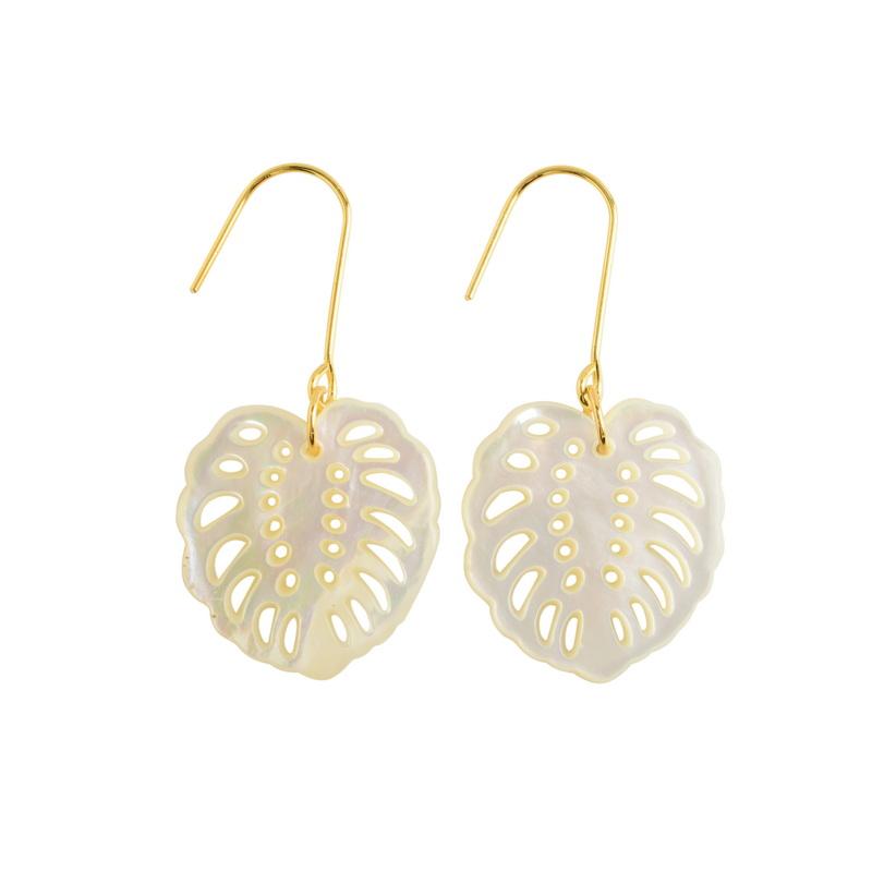 monstera leaf earrings Large Earrings, MOP White Monstera – SoHa Living
