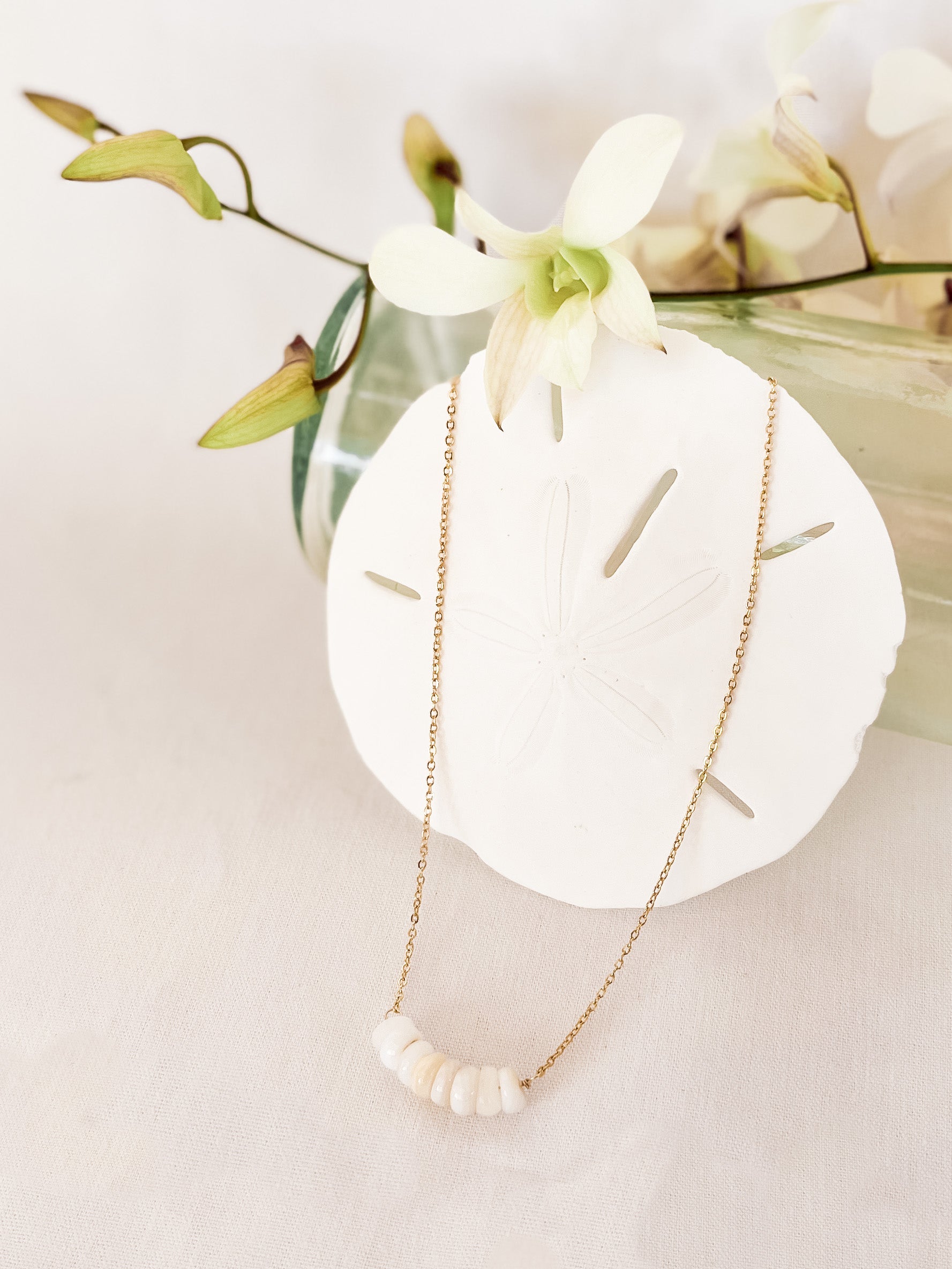 16in Puka Shell Bar Necklace, Gold